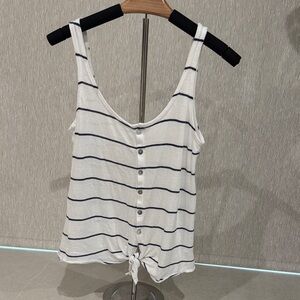 Chaser Small Striped White and Navy blue Button-Down Tank Top w Tie